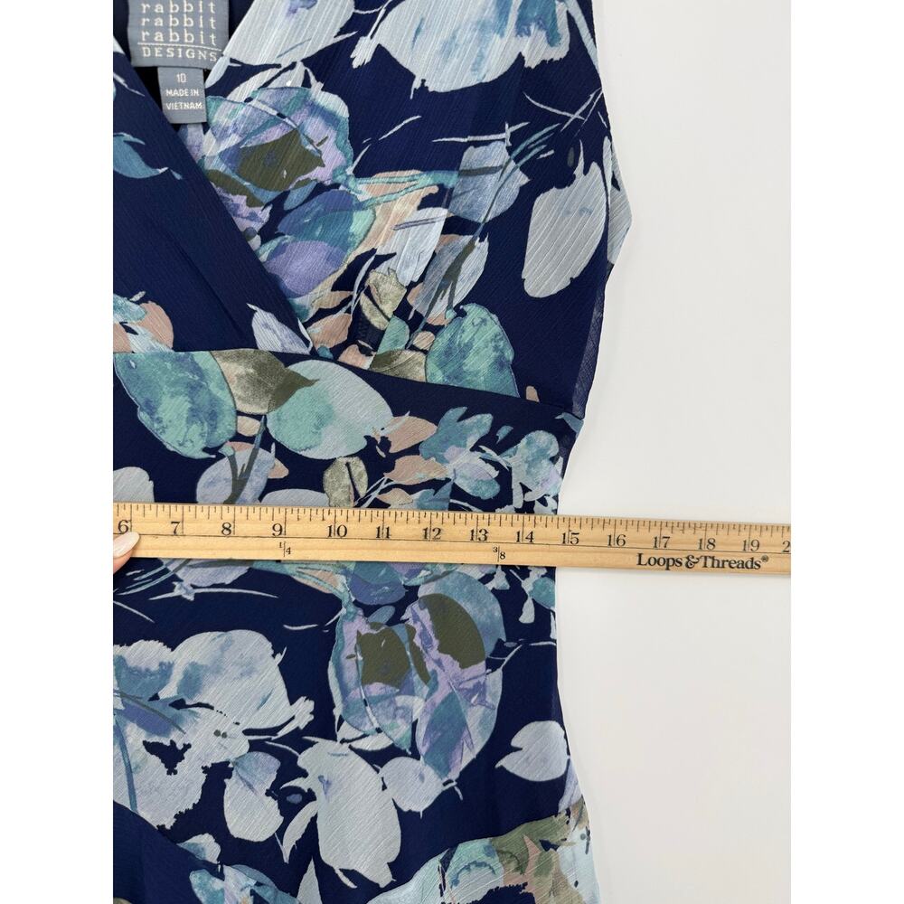 Rabbit Rabbit Rabbit Designs Blue Floral Chiffon Fit & Flare Midi Dress Size 10 - Picture 9 of 11